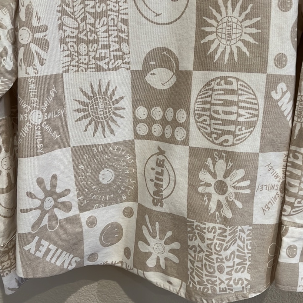 Smiley x H&M long sleeve oversized shacket size xs, hippie, boho, neutral - Picture 10 of 14